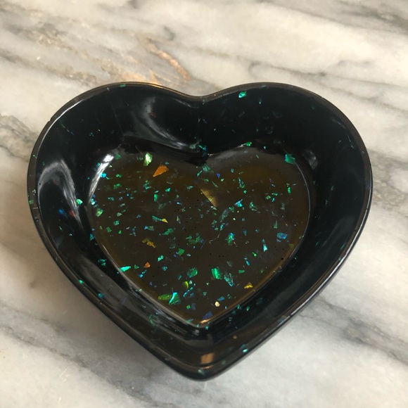 Black & Rainbow Glitter Heart Or Square Ring Dish - Picture 15 of 17